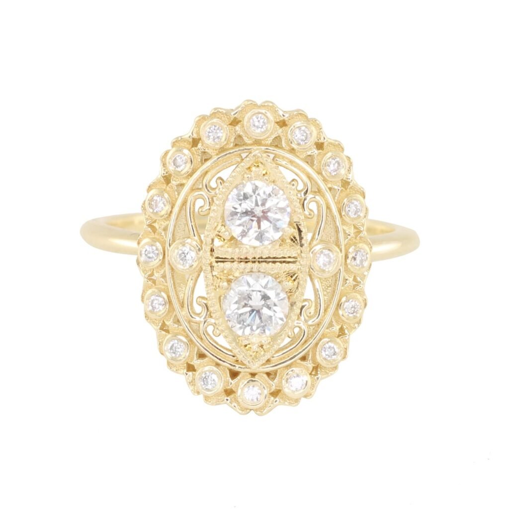 925 Sterling Silver Diamond Antique Filigree Ring