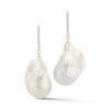Sterling silver baroque pearl earrings with diamond-accented bars