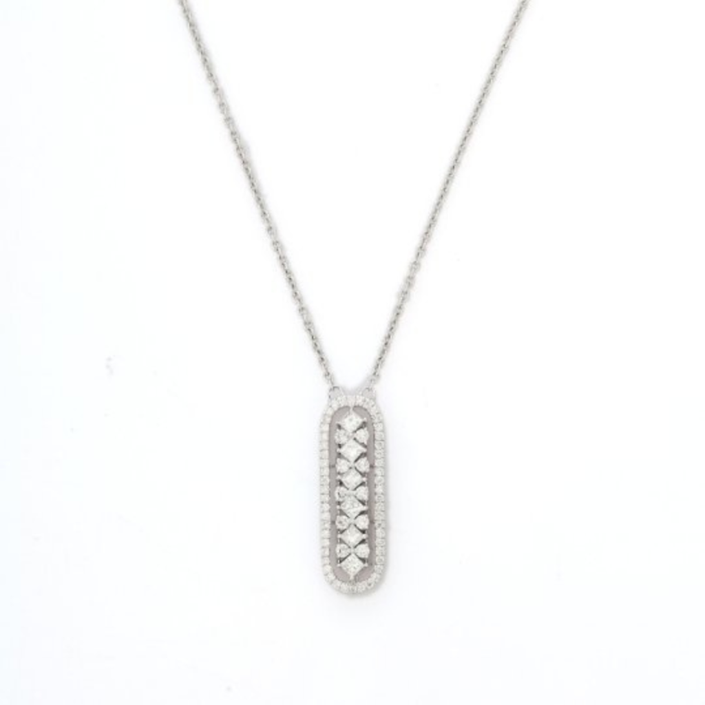 925 Sterling Silver Diamond Bar Necklace