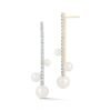 Sterling silver drop earrings with three cultured pearls and a diamond bar