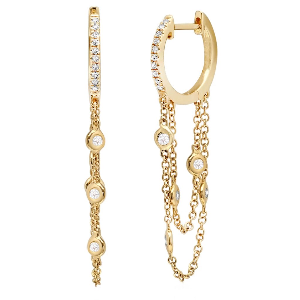 925 Sterling Silver Diamond Bezel Drip Hoop Earrings