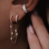 925 Sterling Silver Diamond Bezel Drip Hoop Earrings - Image 2