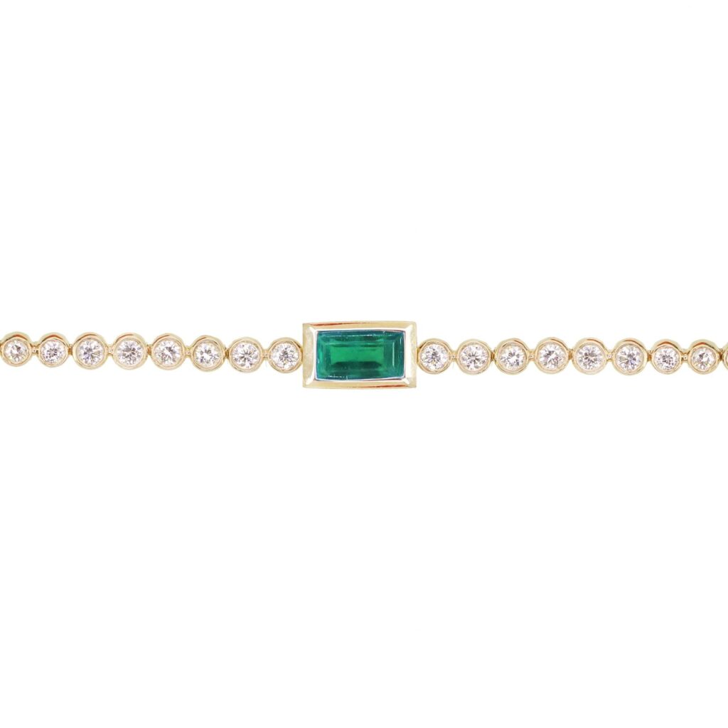 925 Sterling Silver Diamond Bezel Emerald Baguette Bracelet