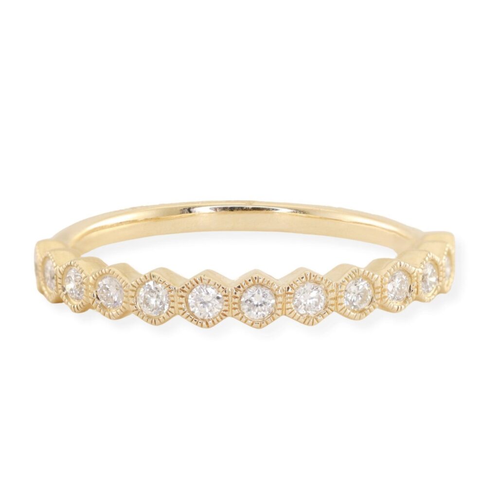 925 Sterling Silver Diamond Bezel Honey Comb Band