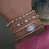 925 Sterling Silver Diamond Bezel Moonstone Beaded Bracelet - Image 2