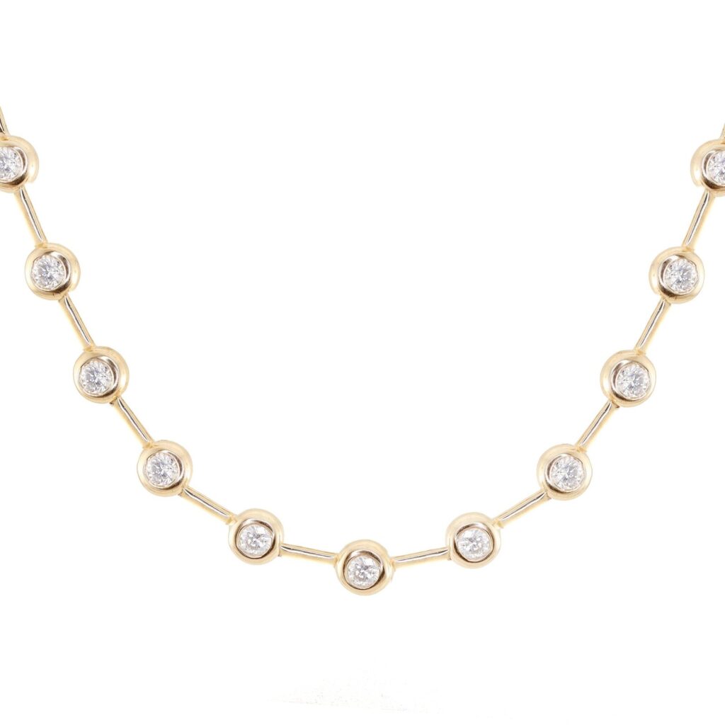 925 Sterling Silver Diamond Bezel Orbit Tennis Necklace