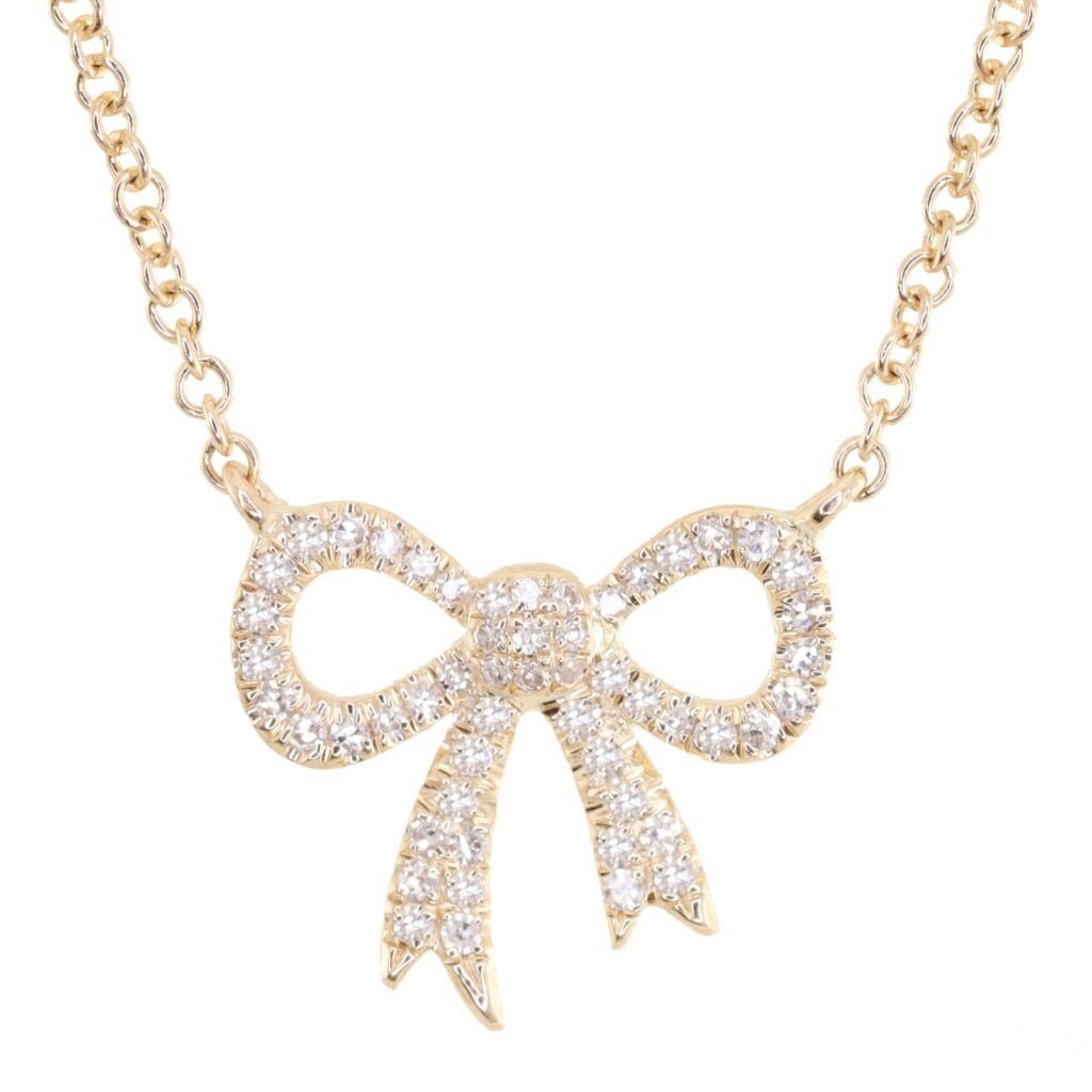 925 Sterling Silver Diamond Bow Necklace