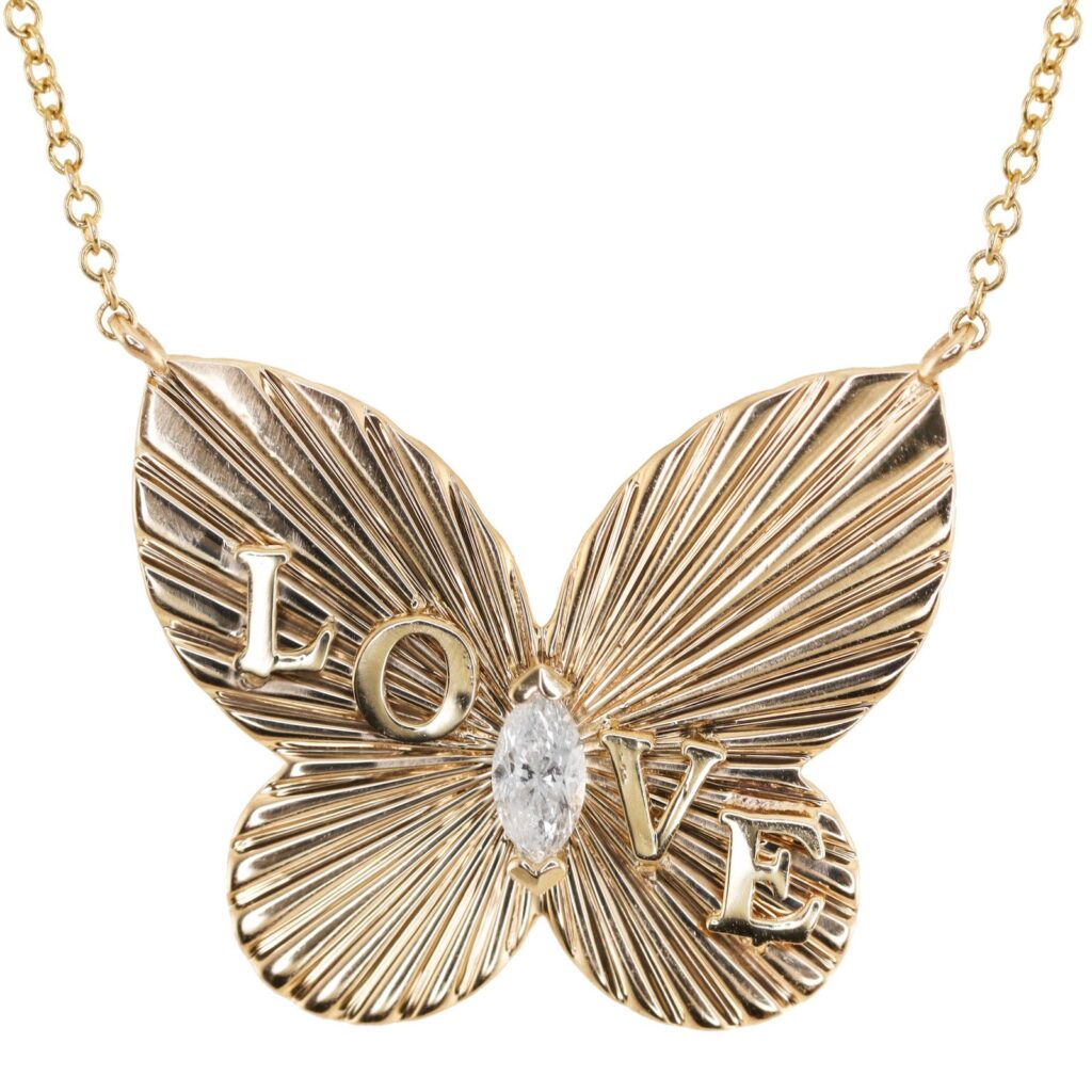 925 Sterling Silver Diamond Butterfly Burst Love Necklace