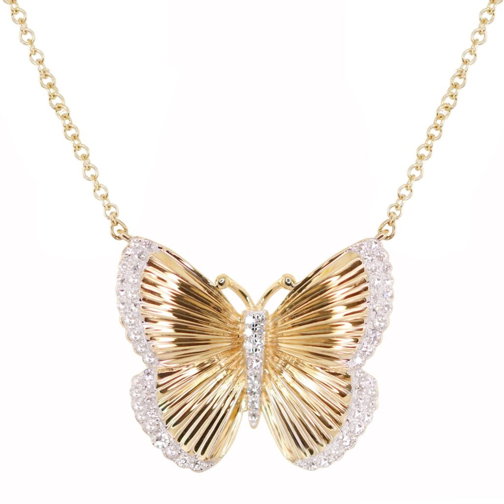 925 Sterling Silver Diamond Butterfly Burst Necklace