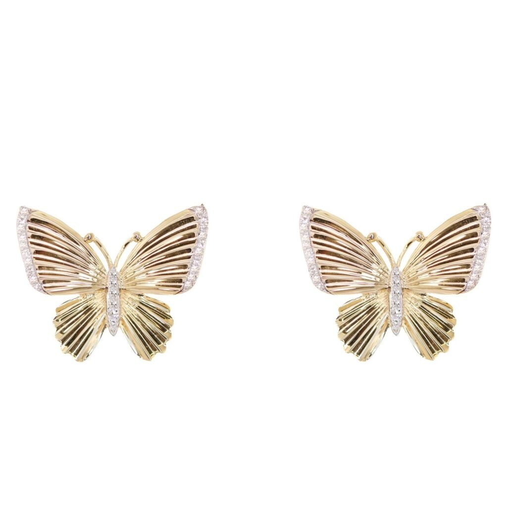 925 Sterling Silver Diamond Butterfly Burst Stud Earrings