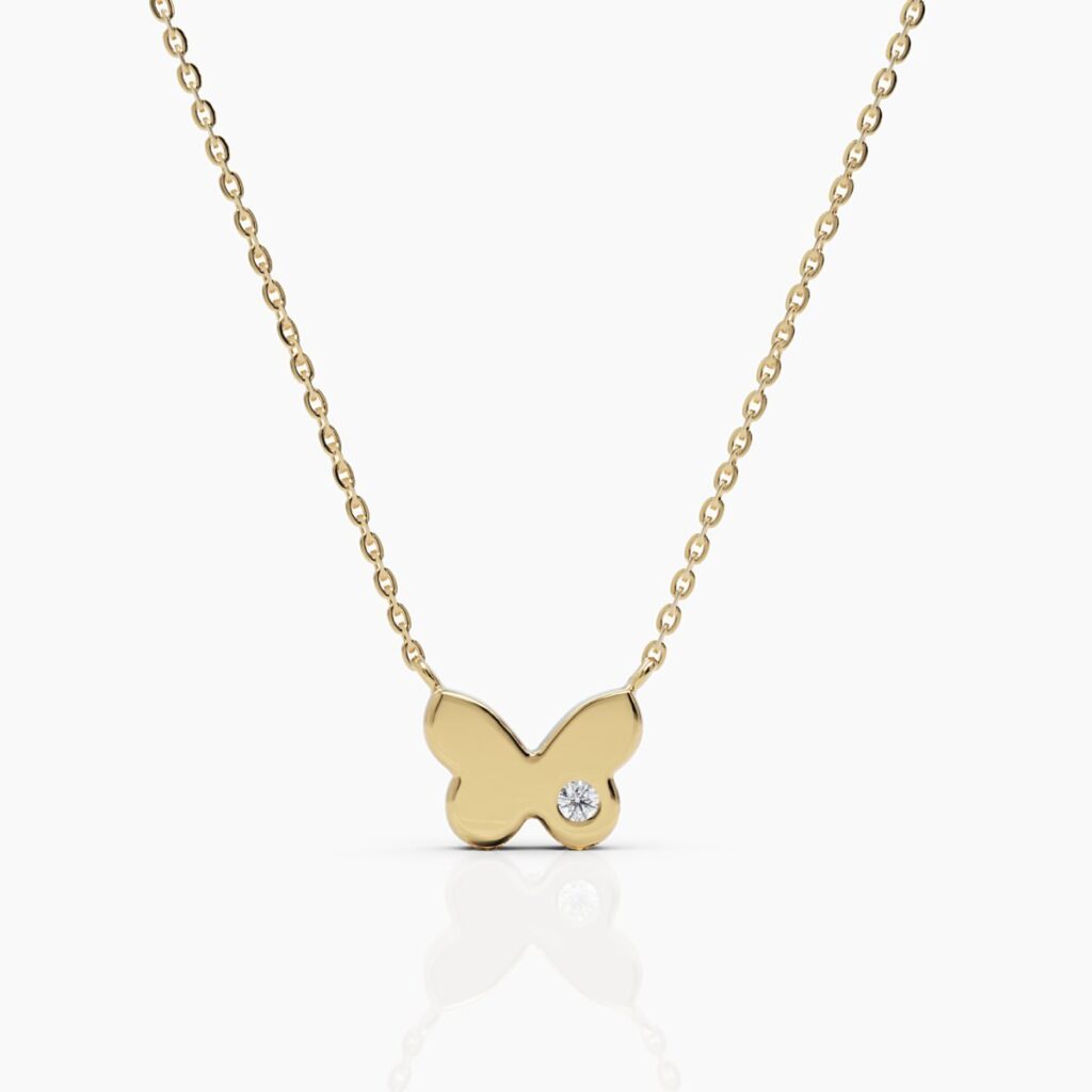 925 Sterling Silver Diamond Butterfly Necklace