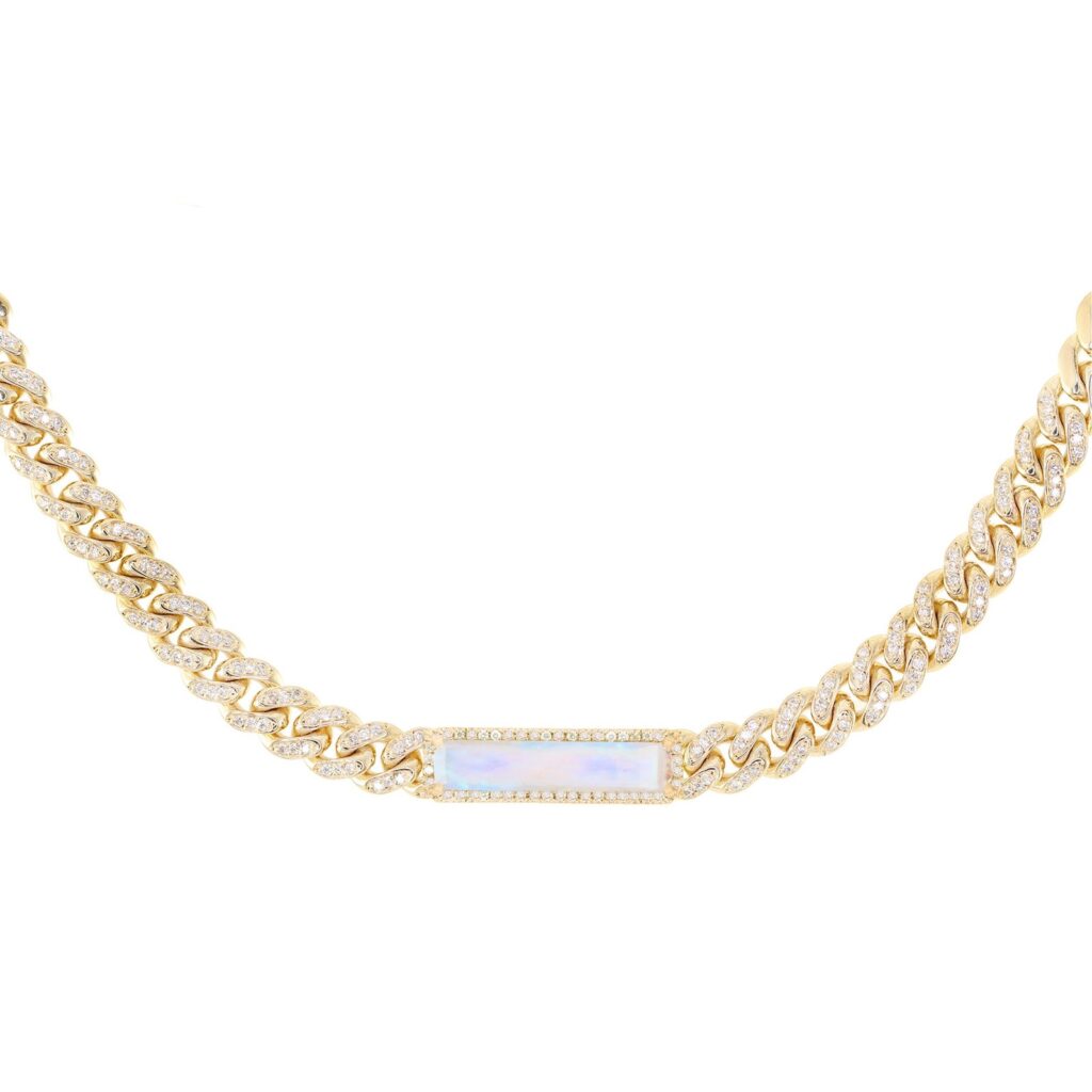 925 Sterling Silver Diamond Chain Link Moonstone Choker