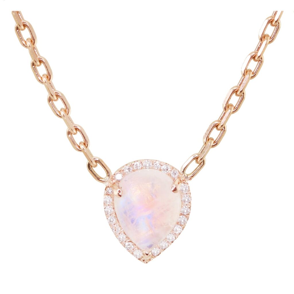 925 Sterling Silver Diamond Chain Link Teardrop Moonstone Necklace