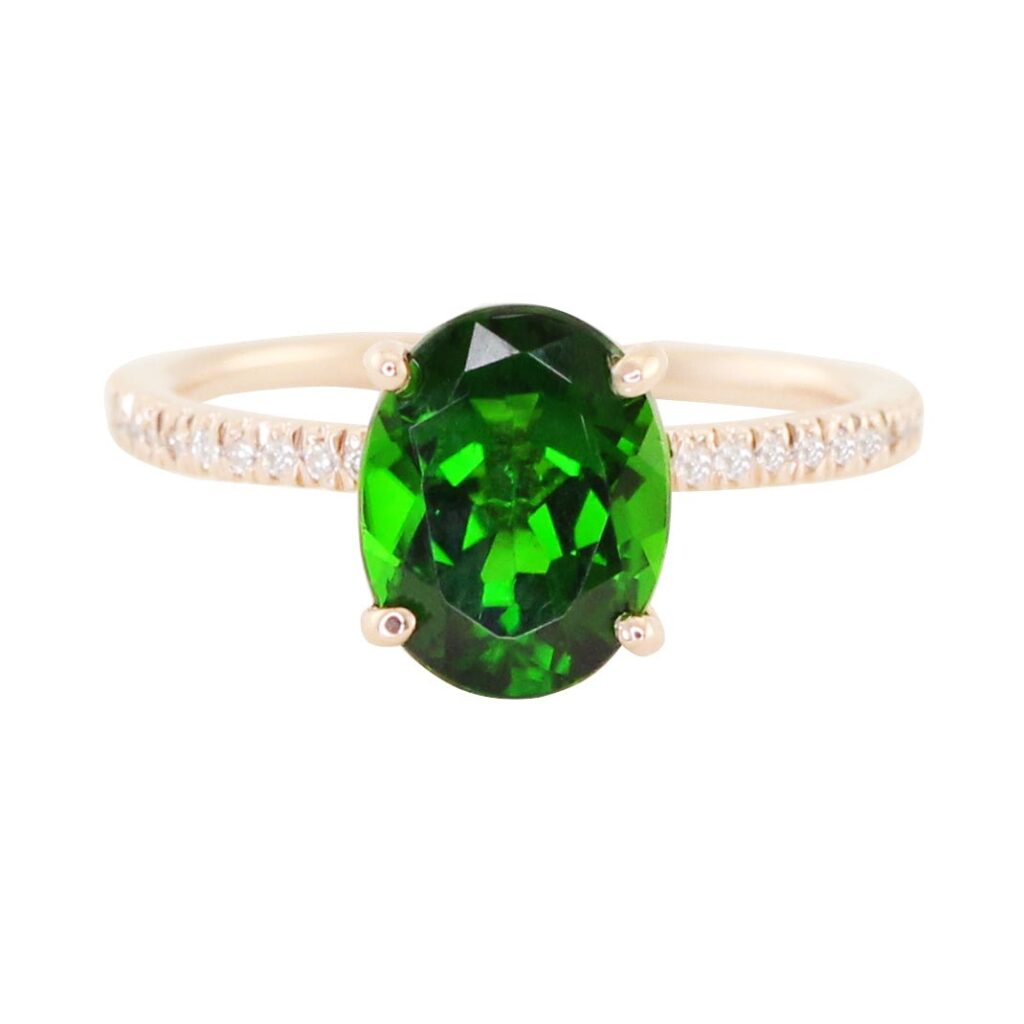 925 Sterling Silver Diamond Chrome Green Tourmaline Solitaire Eternity Ring
