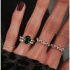 925 Sterling Silver Diamond Chrome Green Tourmaline Solitaire Eternity Ring - Image 5