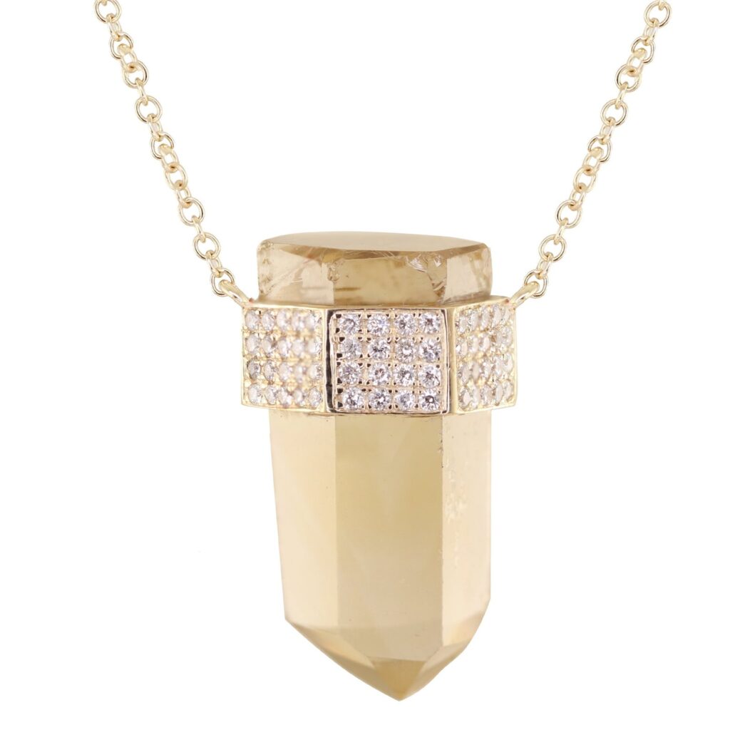 925 Sterling Silver Diamond Citrine Crystal Bar Necklace
