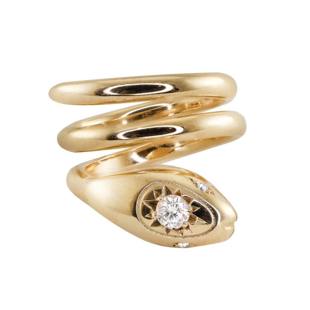 925 Sterling Silver Diamond Coiled Starburst Snake Ring