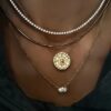 925 Sterling Silver Diamond Compass Coin Necklace - Image 3