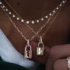925 Sterling Silver Diamond Crescent Starburst Lock Necklace - Image 4