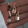 925 Sterling Silver Diamond Crescent Starburst Lock Necklace - Image 5