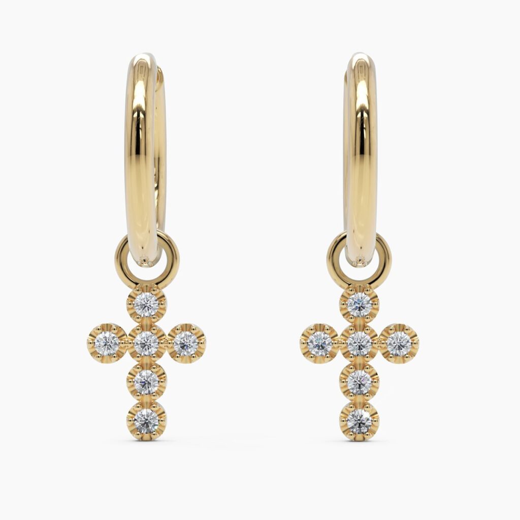 925 Sterling Silver Diamond Cross Hoop Earrings