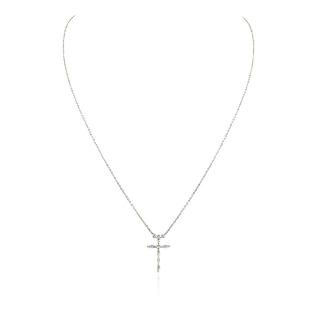925 Sterling Silver Diamond Cross Pendant Necklace
