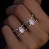 925 Sterling Silver Diamond Double Band Teardrop Moonstone Ring - Image 4