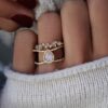925 Sterling Silver Diamond Double Band Teardrop Moonstone Ring - Image 5