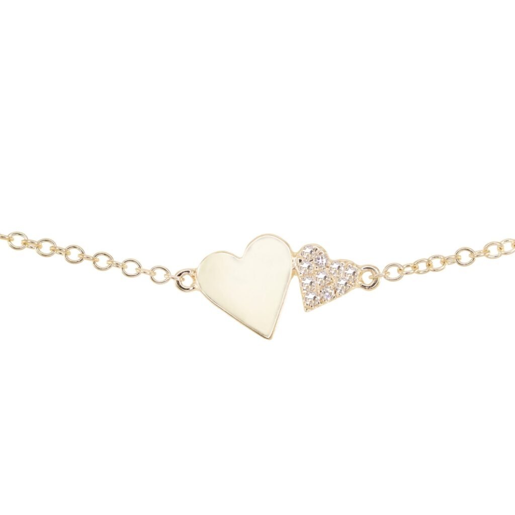925 Sterling Silver Diamond Double Heart Bracelet