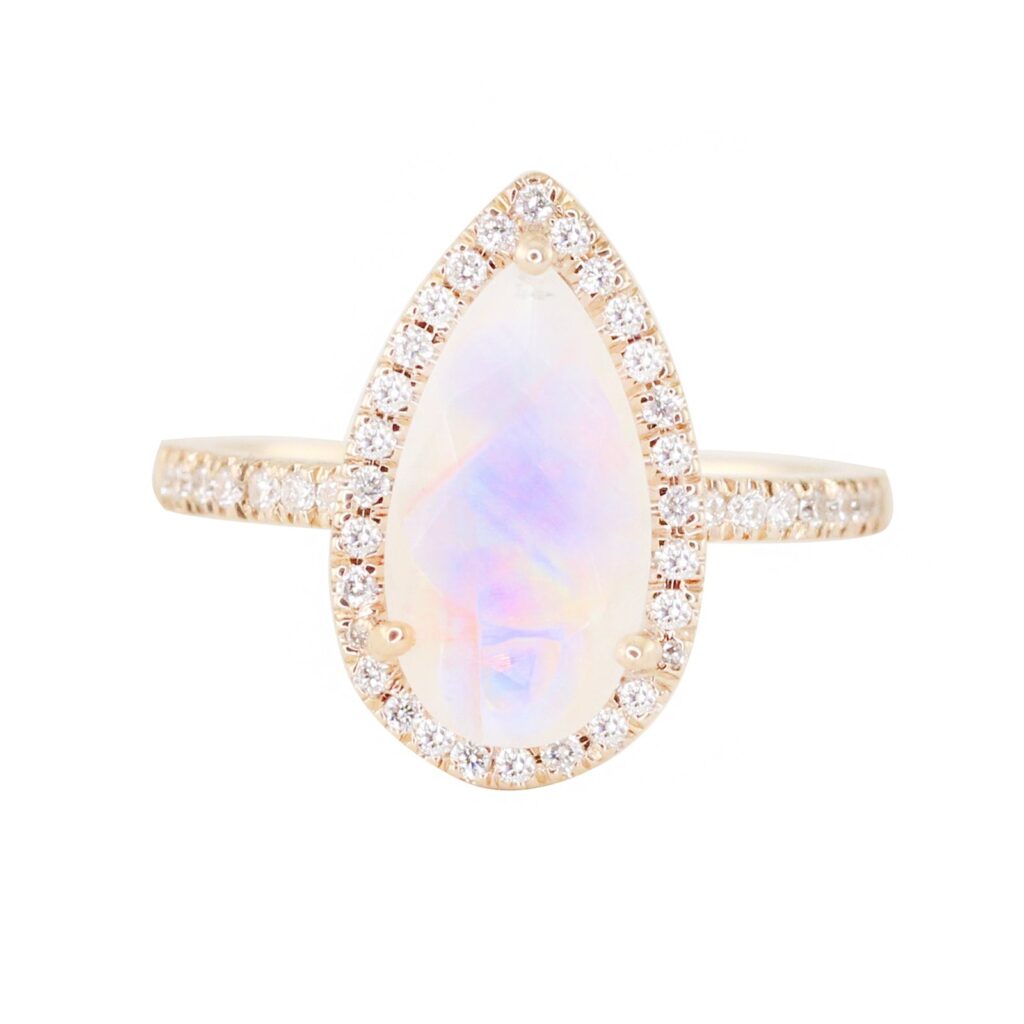 925 Sterling Silver Diamond Elongated Teardrop Moonstone Ring