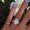 925 Sterling Silver Diamond Elongated Teardrop Moonstone Ring - Image 2