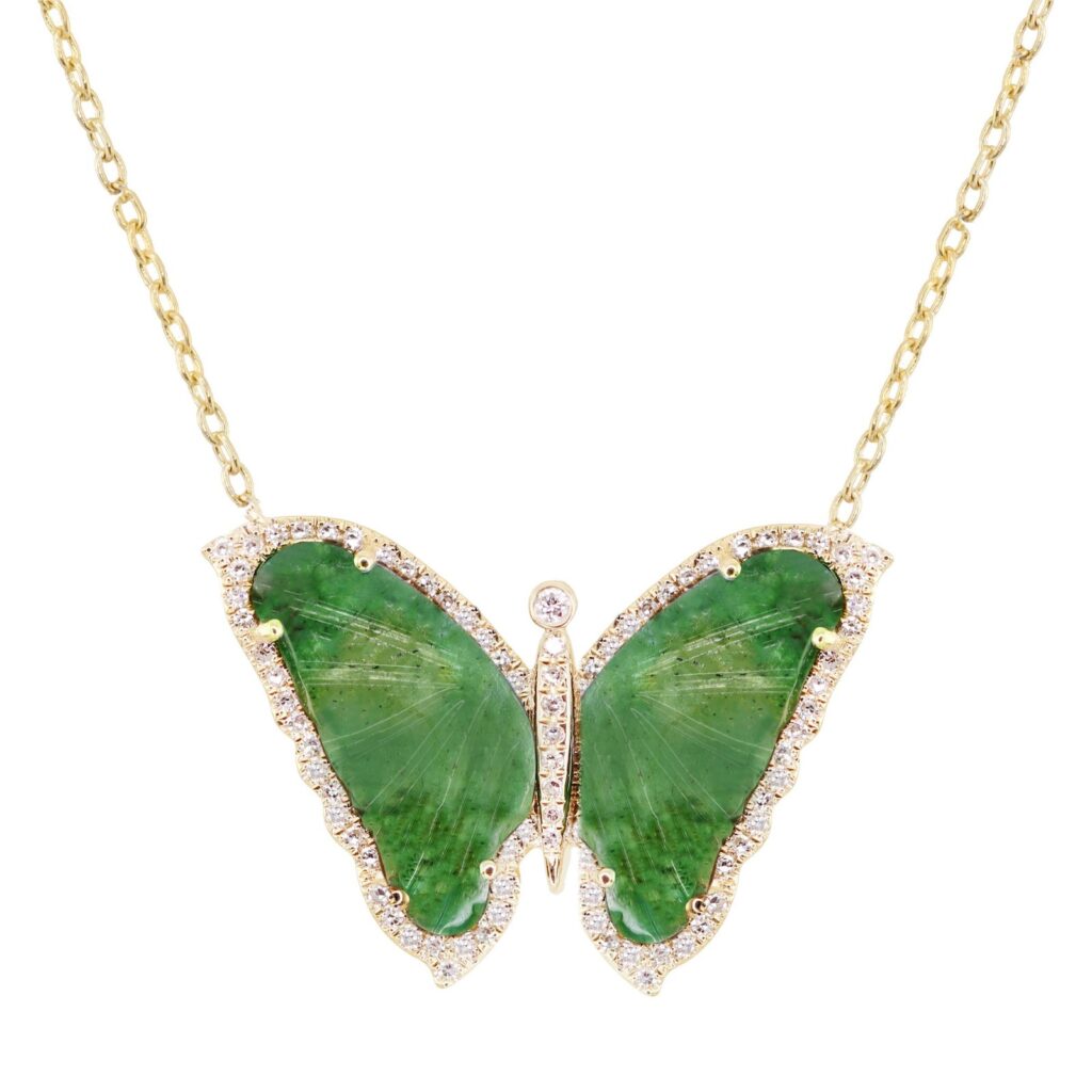 925 Sterling Silver Diamond Emerald Baby Butterfly Necklace
