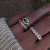 925 Sterling Silver Diamond Emerald Bezel Baby Burst Ring - Image 2