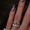 925 Sterling Silver Diamond Emerald Bezel Baby Burst Ring - Image 3