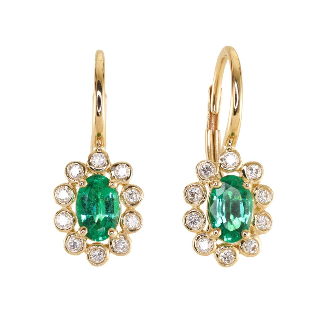 925 Sterling Silver Diamond Emerald Burst Hoop