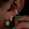 925 Sterling Silver Diamond Emerald Burst Hoop - Image 2