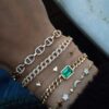 925 Sterling Silver Diamond Emerald Chain Link Bracelet - Image 2