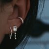 925 Sterling Silver Diamond Emerald Cut Chain Earrings - Image 2
