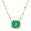 925 Sterling Silver Diamond Emerald Cut Emerald Necklace