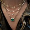 925 Sterling Silver Diamond Emerald Cut Emerald Necklace - Image 2