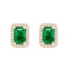 925 Sterling Silver Diamond Emerald Cut Emerald Stud