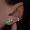 925 Sterling Silver Diamond Emerald Cut Emerald Stud - Image 2
