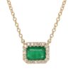 925 Sterling Silver Diamond Emerald Halo Necklace