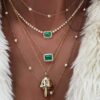 925 Sterling Silver Diamond Emerald Halo Necklace - Image 4