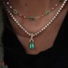 925 Sterling Silver Diamond Emerald Love Lock Necklace - Image 2