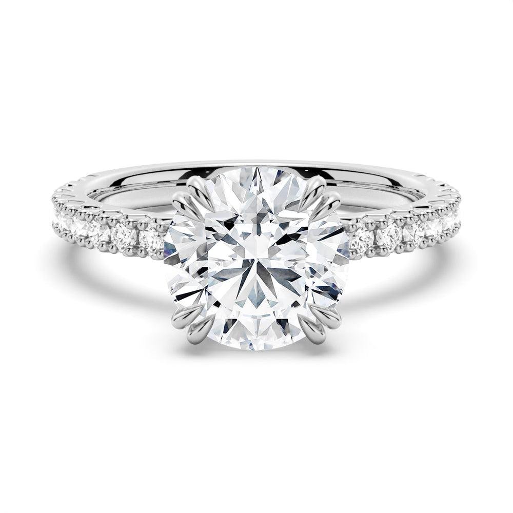 925 Sterling Silver Diamond Engagement Ring Solitaire Pave Accents