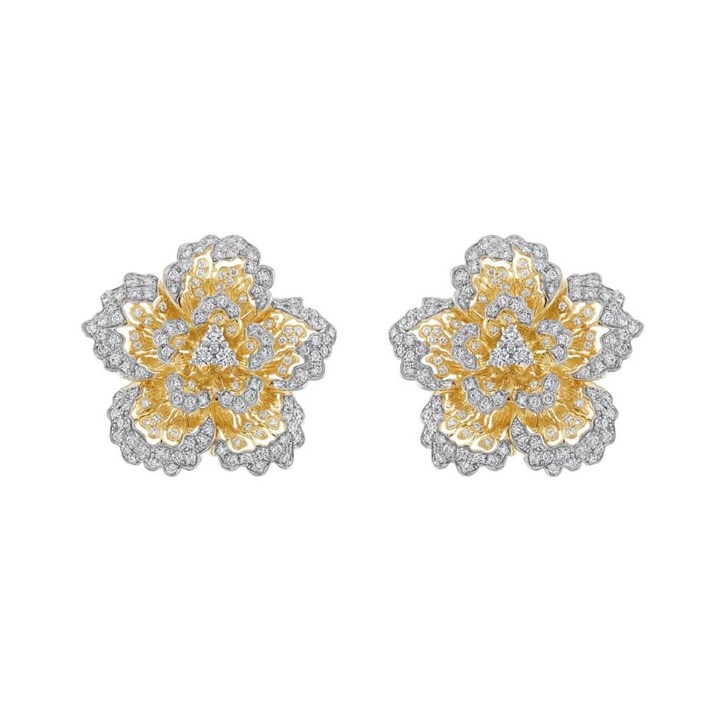 925 Sterling Silver Diamond Flower Earrings