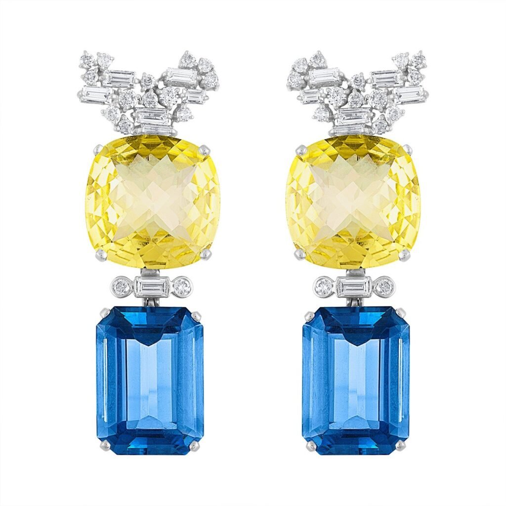 925 Sterling Silver Diamond Fluorite and Citrine Earrings