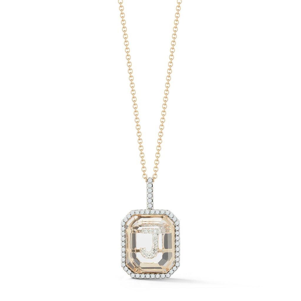 925 Sterling Silver Diamond Frame Crystal Quartz Secret Diamond Initial Necklace