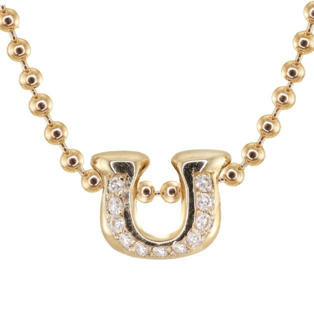 925 Sterling Silver Diamond Good Luck Horseshoe Necklace On Ball Chain